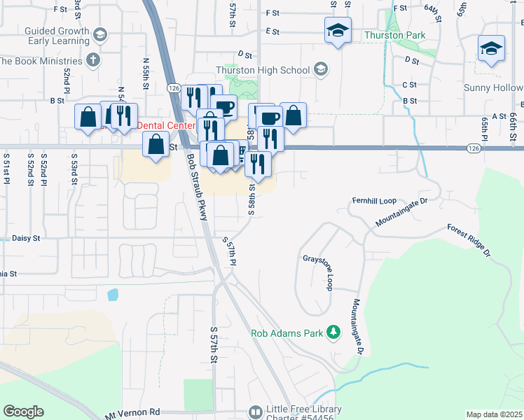 map of restaurants, bars, coffee shops, grocery stores, and more near 374 South 58th Street in Springfield