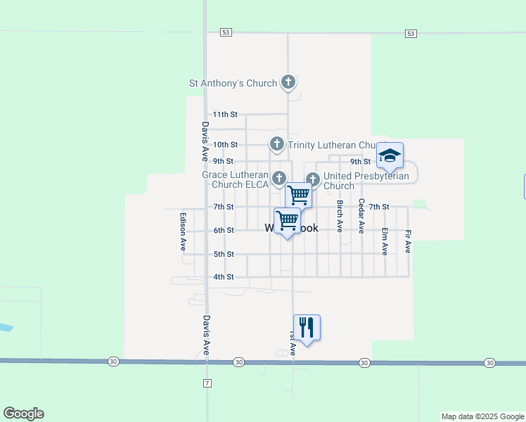 map of restaurants, bars, coffee shops, grocery stores, and more near 652 Adams Avenue in Westbrook