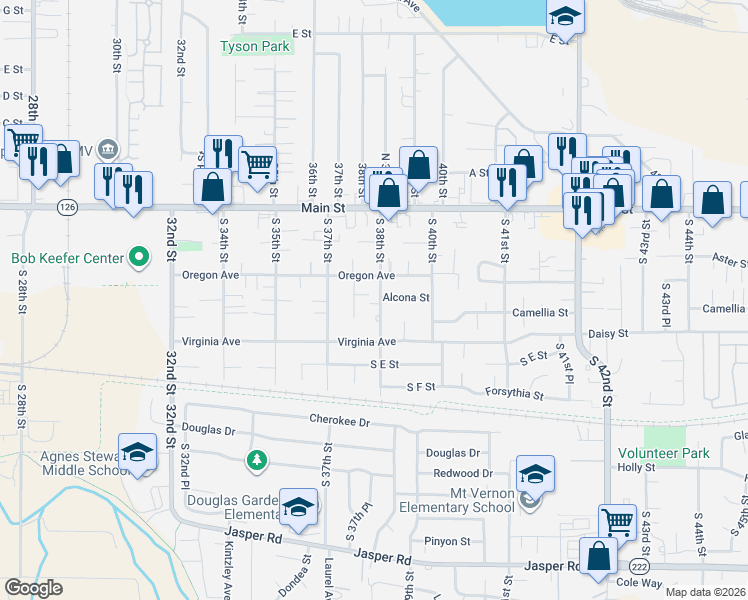 map of restaurants, bars, coffee shops, grocery stores, and more near 370 South 38th Street in Springfield