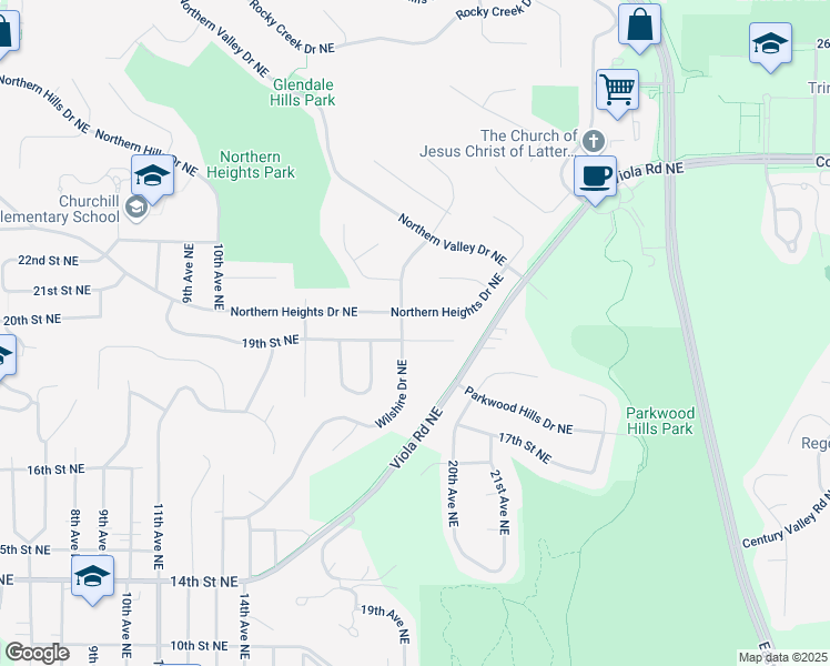 map of restaurants, bars, coffee shops, grocery stores, and more near 1611 19th Street Northeast in Rochester