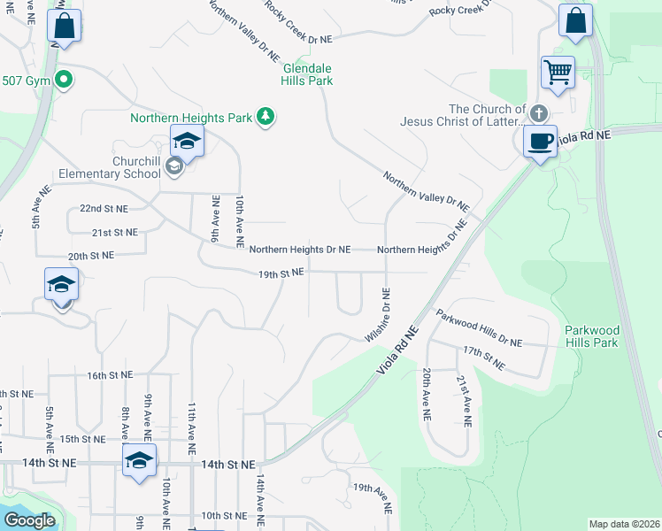 map of restaurants, bars, coffee shops, grocery stores, and more near 1323 19th Street Northeast in Rochester