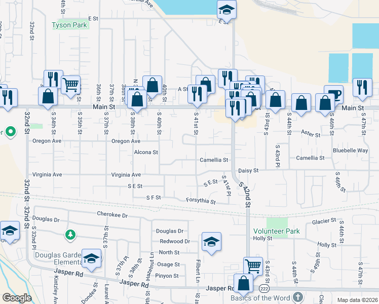 map of restaurants, bars, coffee shops, grocery stores, and more near 4072 Camellia Street in Springfield