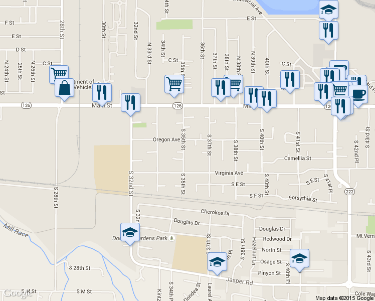 map of restaurants, bars, coffee shops, grocery stores, and more near 375 South 35th Street in Springfield