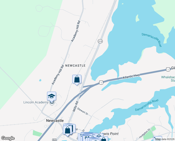 map of restaurants, bars, coffee shops, grocery stores, and more near 128 Mills Road in Newcastle