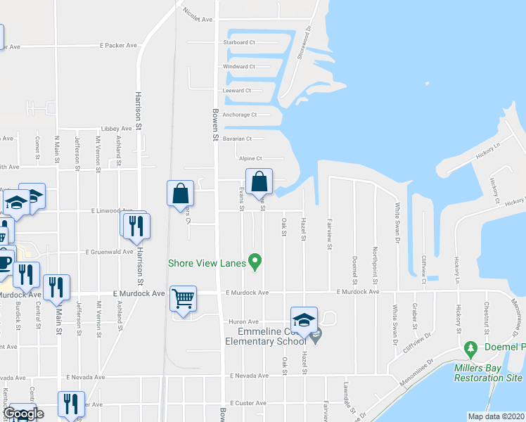 map of restaurants, bars, coffee shops, grocery stores, and more near 999 Mallard Avenue in Oshkosh