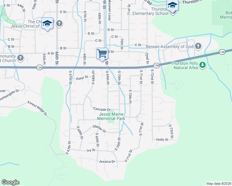 map of restaurants, bars, coffee shops, grocery stores, and more near 6987 Bluebelle Way in Springfield