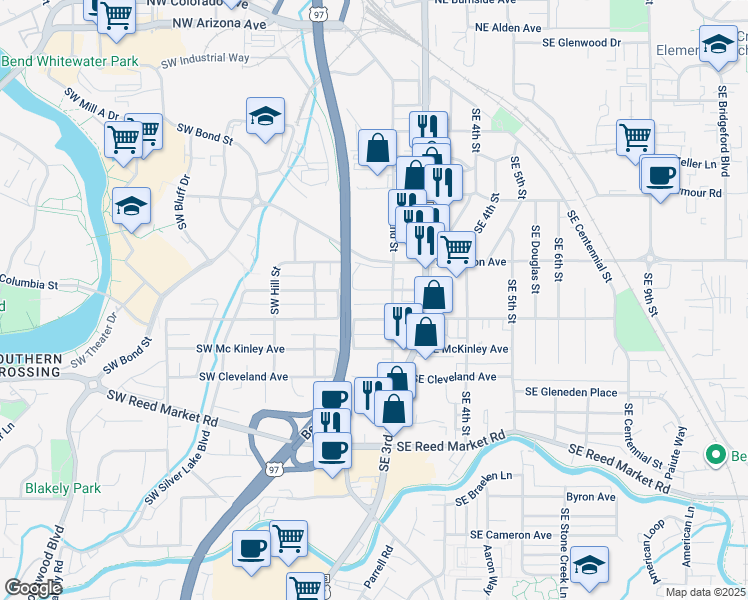 map of restaurants, bars, coffee shops, grocery stores, and more near 151 Southeast Taft Avenue in Bend