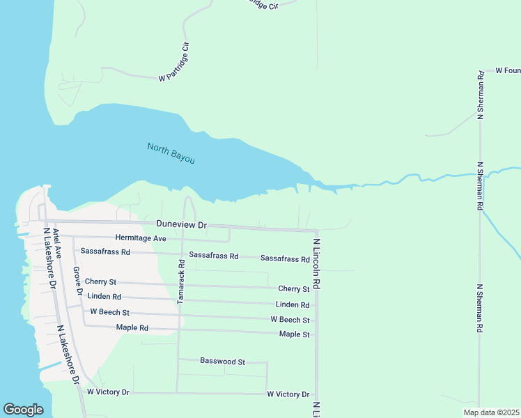 map of restaurants, bars, coffee shops, grocery stores, and more near 6616 Duneview Drive in Ludington