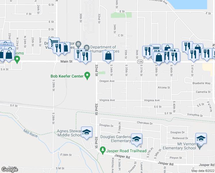 map of restaurants, bars, coffee shops, grocery stores, and more near 3378 Elliot Lane in Springfield