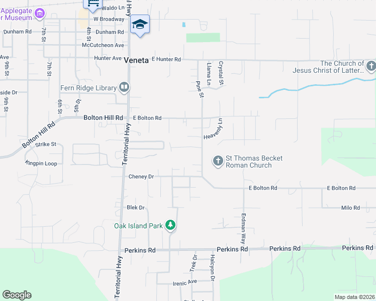 map of restaurants, bars, coffee shops, grocery stores, and more near 25198 Jake Street in Veneta
