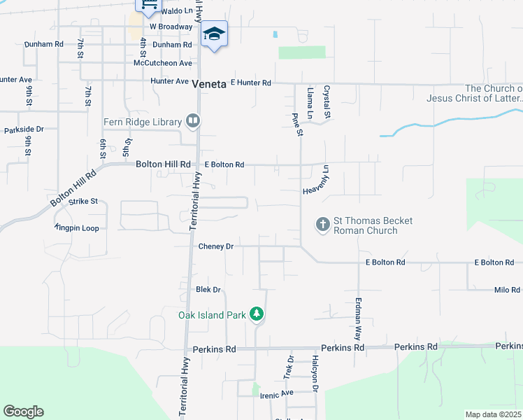 map of restaurants, bars, coffee shops, grocery stores, and more near 25168 Jake Street in Veneta