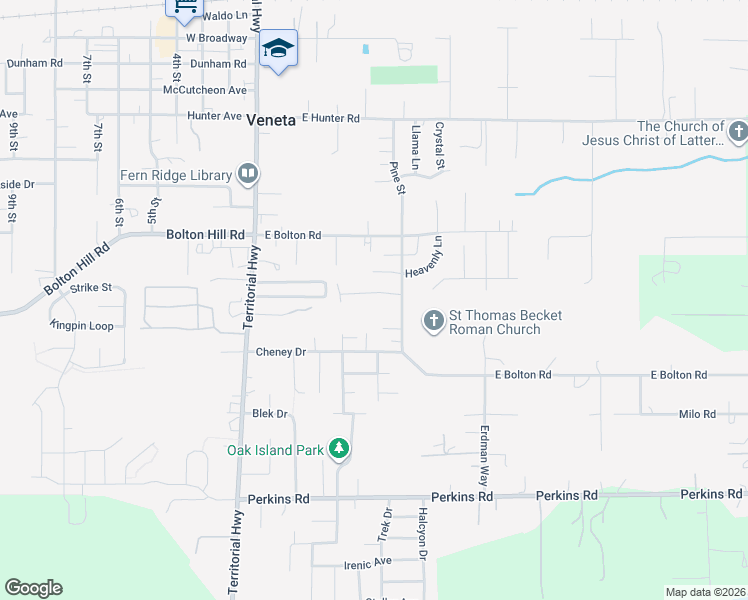 map of restaurants, bars, coffee shops, grocery stores, and more near 25198 Jake Street in Veneta