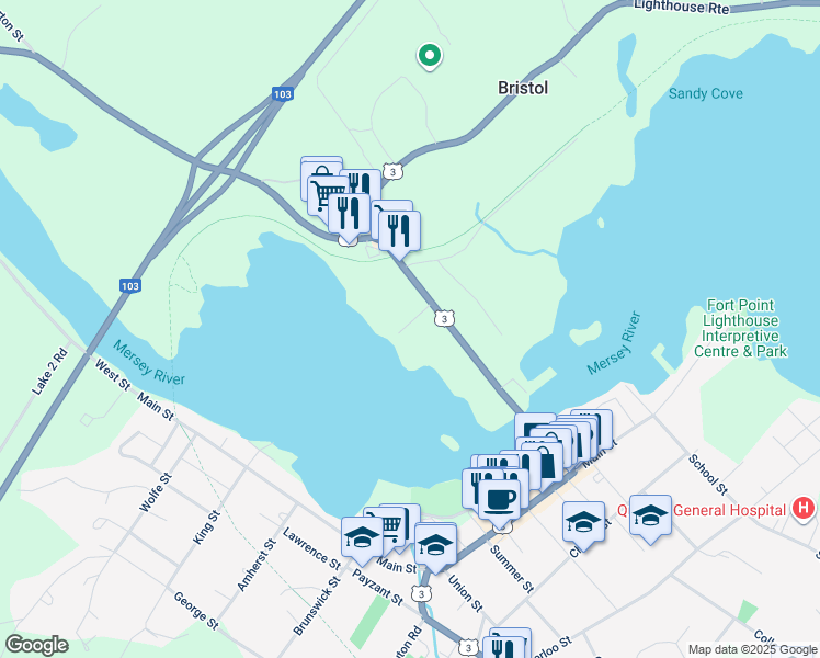 map of restaurants, bars, coffee shops, grocery stores, and more near 25 Mersey Avenue in Liverpool