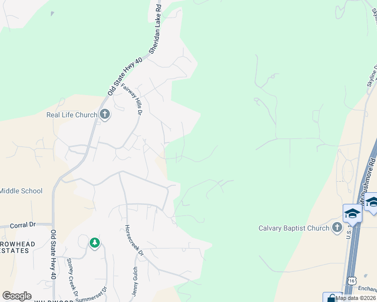 map of restaurants, bars, coffee shops, grocery stores, and more near 4209 Foothill Drive in Rapid City