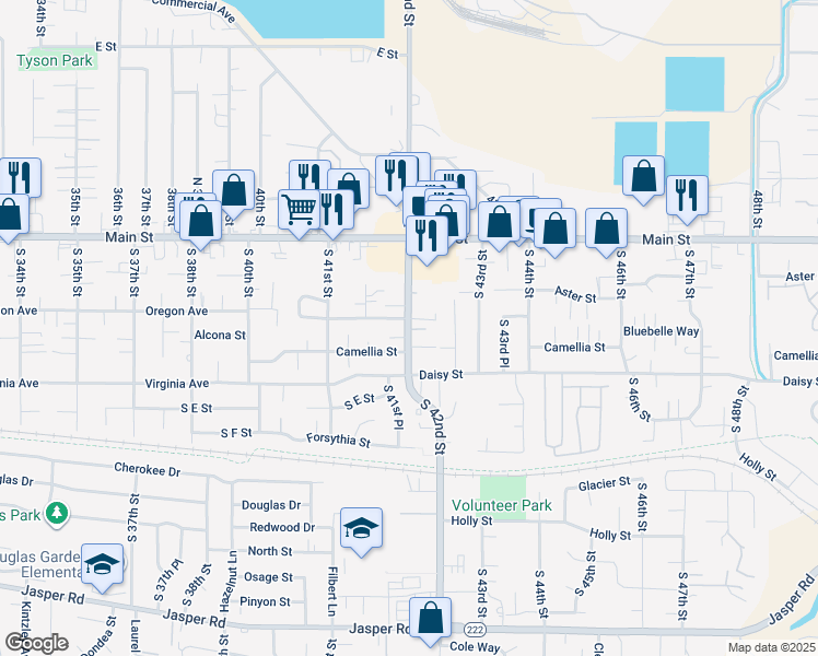map of restaurants, bars, coffee shops, grocery stores, and more near 317 South 42nd Street in Springfield