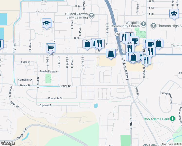 map of restaurants, bars, coffee shops, grocery stores, and more near 5335 Main Street in Springfield