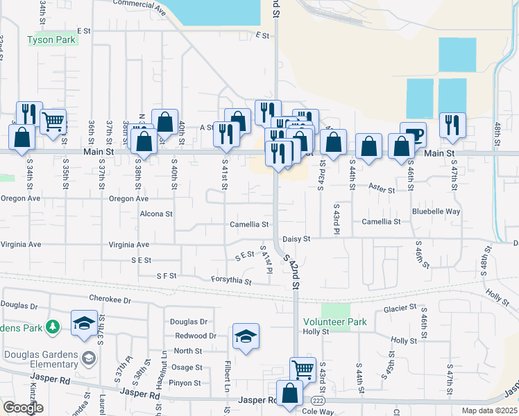 map of restaurants, bars, coffee shops, grocery stores, and more near 374 South 42nd Street in Springfield