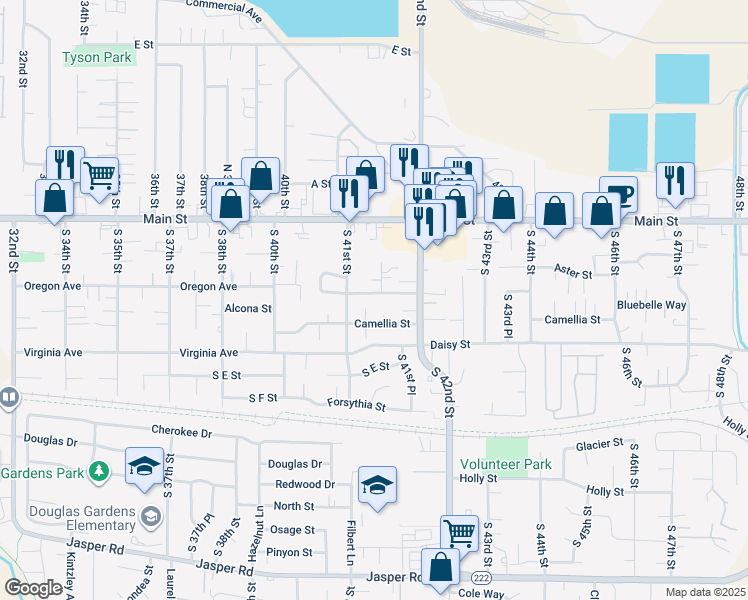 map of restaurants, bars, coffee shops, grocery stores, and more near 4126 Camellia Street in Springfield