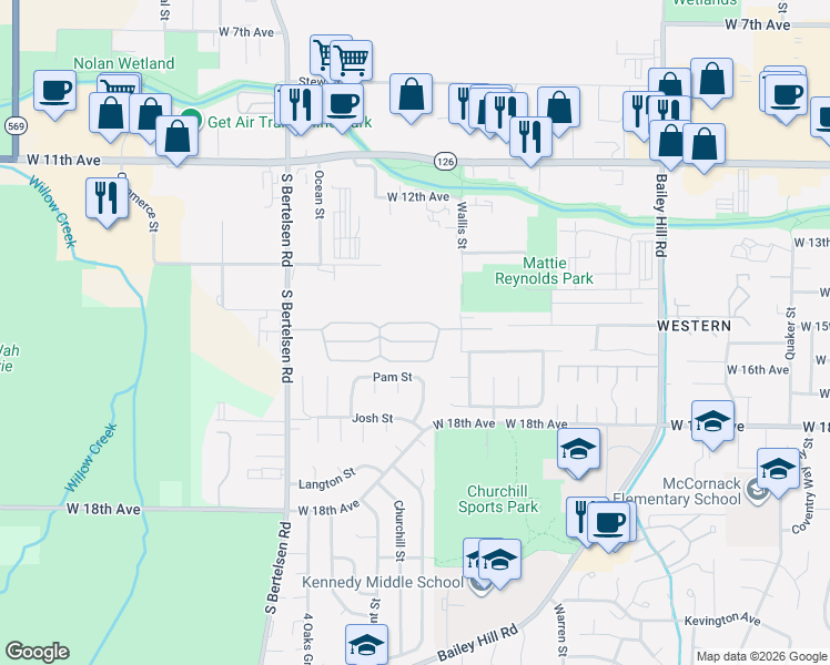map of restaurants, bars, coffee shops, grocery stores, and more near 1415 South Bertelsen Road in Eugene