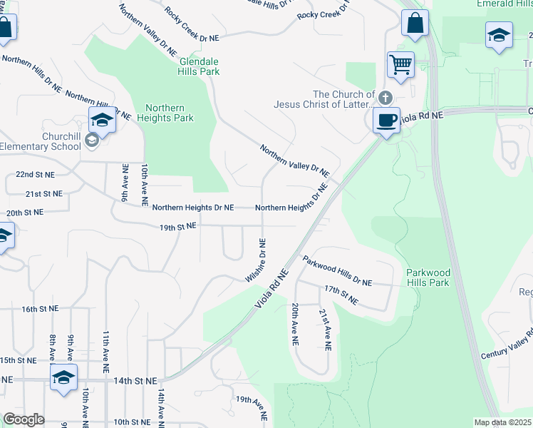 map of restaurants, bars, coffee shops, grocery stores, and more near 1611 19th Street Northeast in Rochester