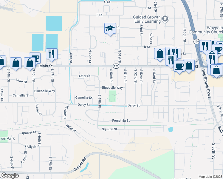 map of restaurants, bars, coffee shops, grocery stores, and more near 4939 Bluebelle Way in Springfield