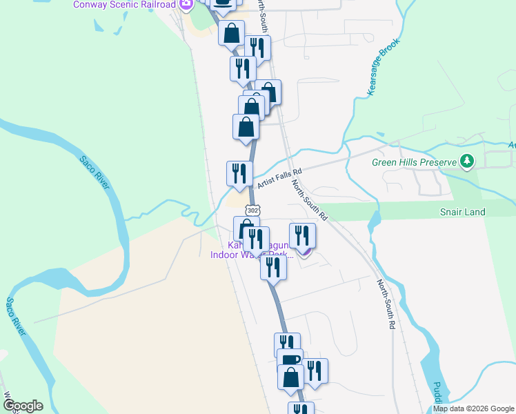 map of restaurants, bars, coffee shops, grocery stores, and more near 2331 U.S. 302 in Conway