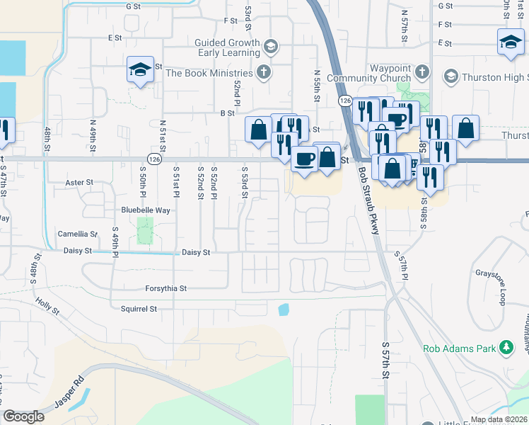 map of restaurants, bars, coffee shops, grocery stores, and more near 5335 Main Street in Springfield
