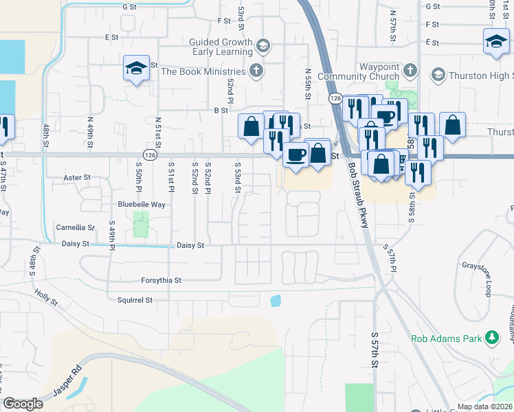 map of restaurants, bars, coffee shops, grocery stores, and more near 5335 Main Street in Springfield