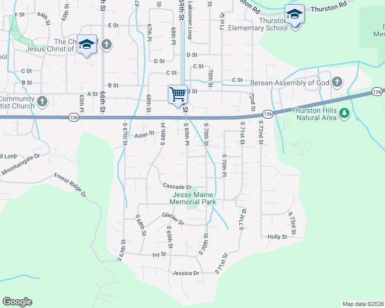 map of restaurants, bars, coffee shops, grocery stores, and more near 6987 Bluebelle Way in Springfield