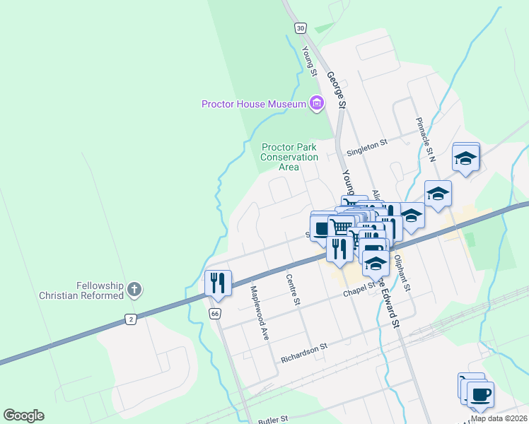 map of restaurants, bars, coffee shops, grocery stores, and more near 14 Rosslyn Drive in Brighton