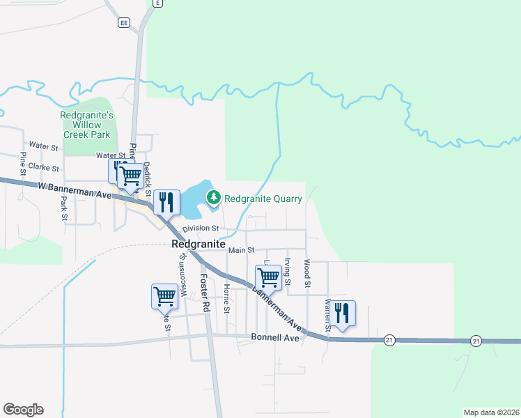 map of restaurants, bars, coffee shops, grocery stores, and more near 109 Washington Street in Redgranite