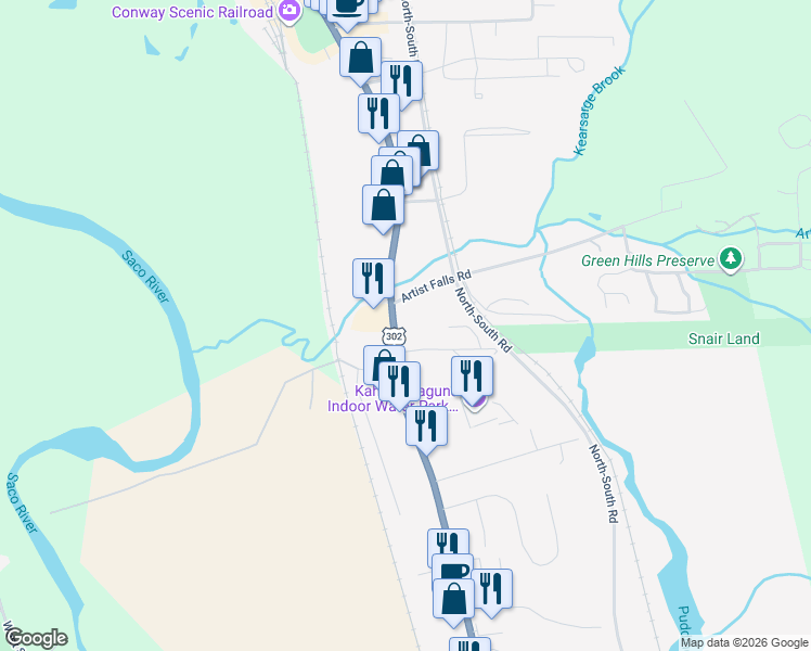 map of restaurants, bars, coffee shops, grocery stores, and more near 2331 U.S. 302 in Conway