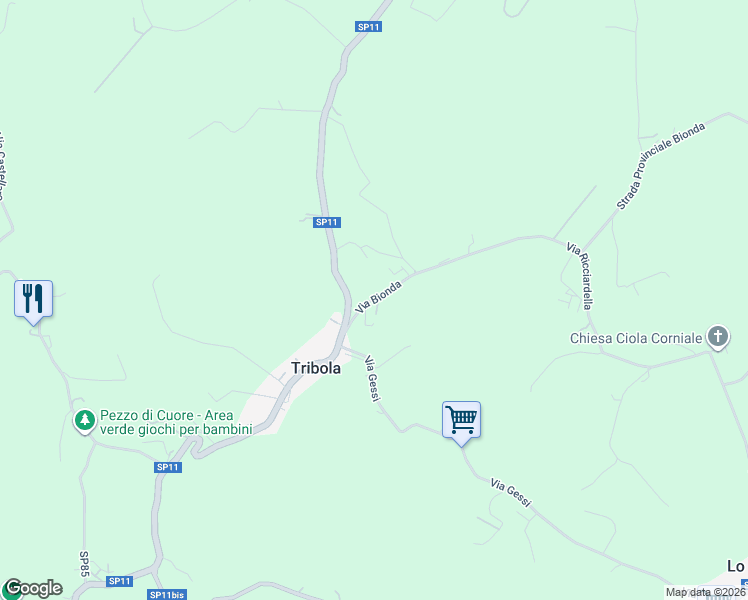 map of restaurants, bars, coffee shops, grocery stores, and more near 22 Via Bionda in Tribola
