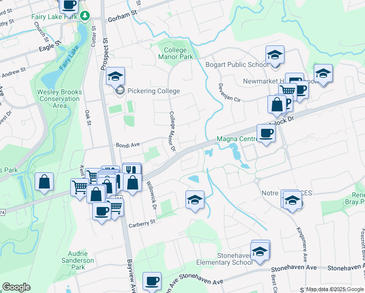 map of restaurants, bars, coffee shops, grocery stores, and more near 546 Tugwell Place in Newmarket