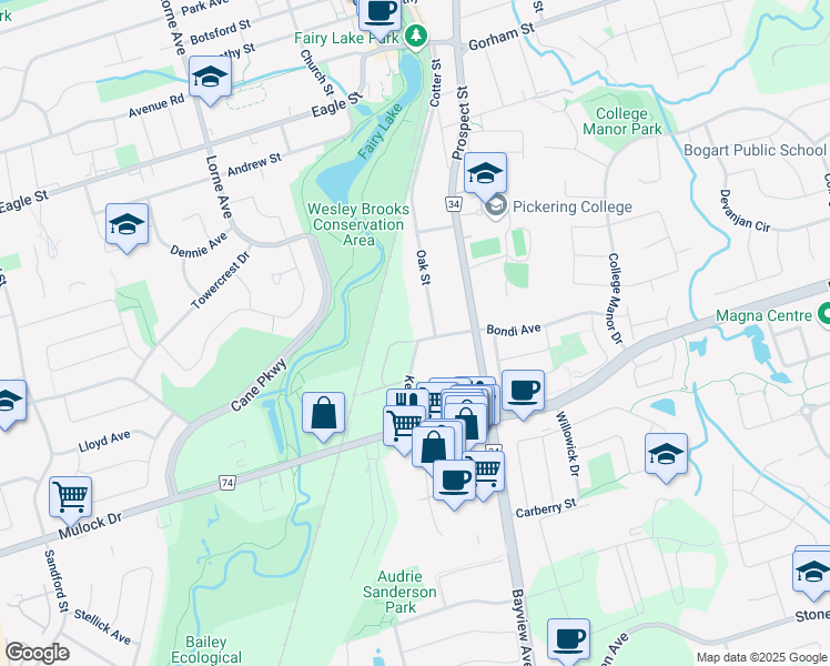 map of restaurants, bars, coffee shops, grocery stores, and more near 575 Penrose Street in Newmarket