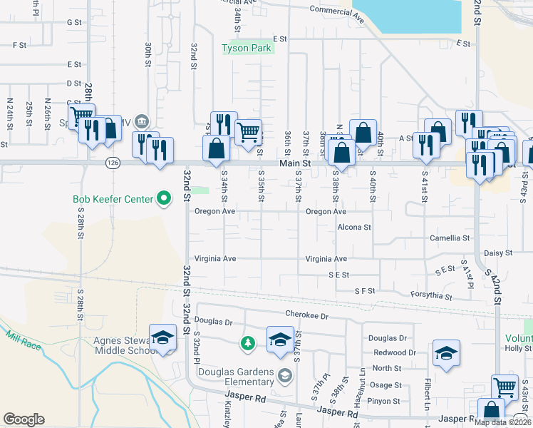 map of restaurants, bars, coffee shops, grocery stores, and more near 375 South 35th Street in Springfield