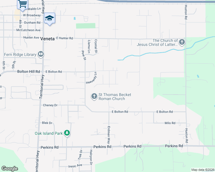 map of restaurants, bars, coffee shops, grocery stores, and more near 25318 Jake Street in Veneta