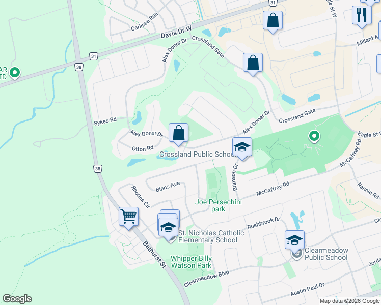 map of restaurants, bars, coffee shops, grocery stores, and more near 316 Alex Doner Drive in Newmarket