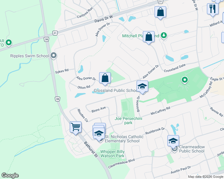 map of restaurants, bars, coffee shops, grocery stores, and more near 316 Alex Doner Drive in Newmarket