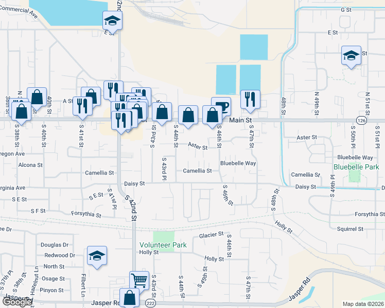 map of restaurants, bars, coffee shops, grocery stores, and more near 4530 Camellia Street in Springfield