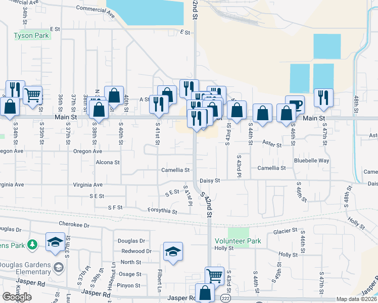 map of restaurants, bars, coffee shops, grocery stores, and more near 374 South 42nd Street in Springfield