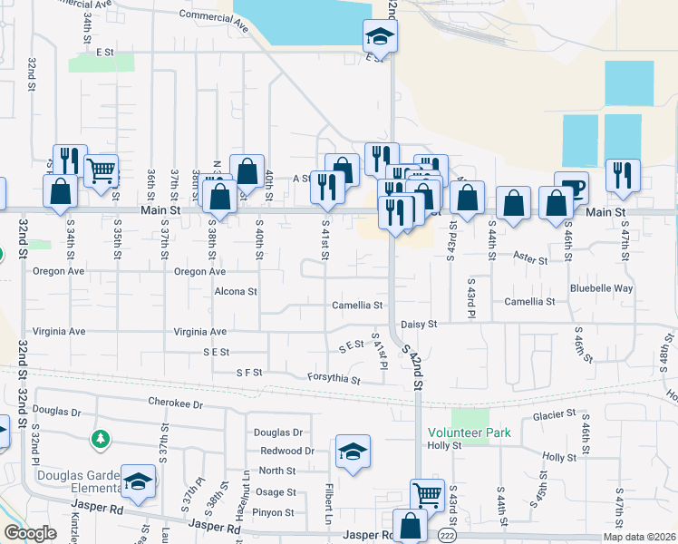 map of restaurants, bars, coffee shops, grocery stores, and more near 4126 Camellia Street in Springfield