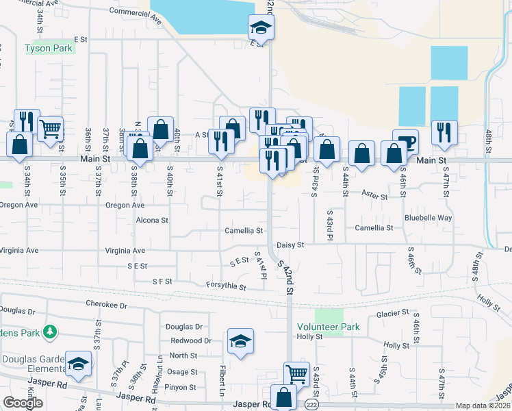 map of restaurants, bars, coffee shops, grocery stores, and more near 374 South 42nd Street in Springfield