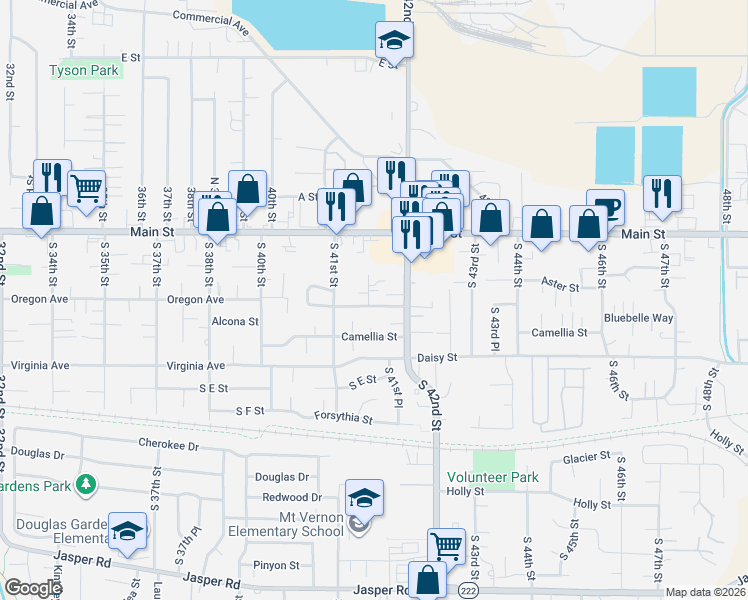 map of restaurants, bars, coffee shops, grocery stores, and more near 374 South 42nd Street in Springfield