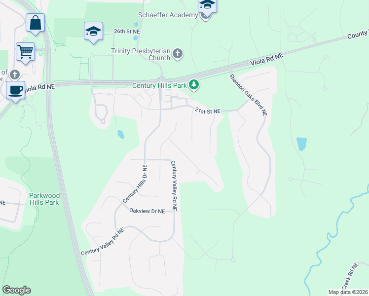 map of restaurants, bars, coffee shops, grocery stores, and more near 3147 Scanlan Lane Northeast in Rochester
