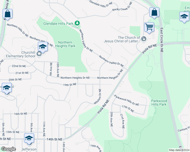 map of restaurants, bars, coffee shops, grocery stores, and more near 1511 Northern Heights Drive Northeast in Rochester