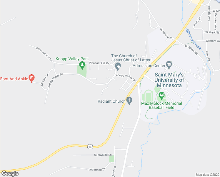 map of restaurants, bars, coffee shops, grocery stores, and more near 38 Hillsdale Court in Winona