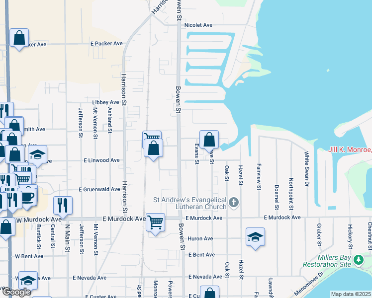 map of restaurants, bars, coffee shops, grocery stores, and more near 826 Greenwood Court in Oshkosh