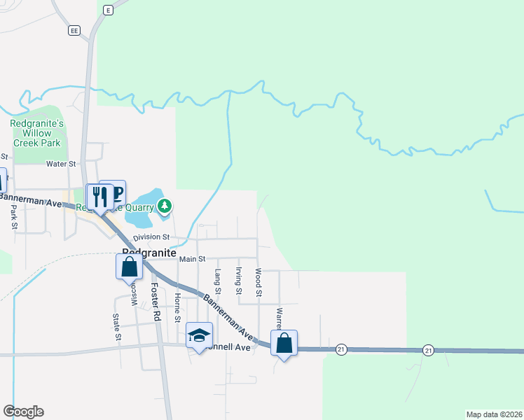map of restaurants, bars, coffee shops, grocery stores, and more near N1750 Wood Street in Redgranite