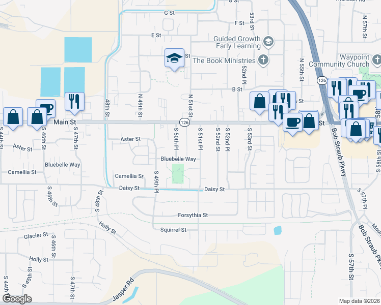 map of restaurants, bars, coffee shops, grocery stores, and more near 220 South 51st Street in Springfield